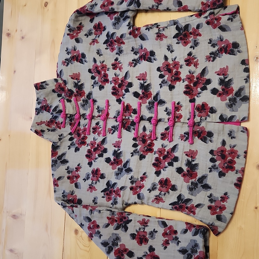 Vintage Chinese Frog Button Jacket Mandarin Collar Floral Blouse Tang Top XL - Picture 5 of 16